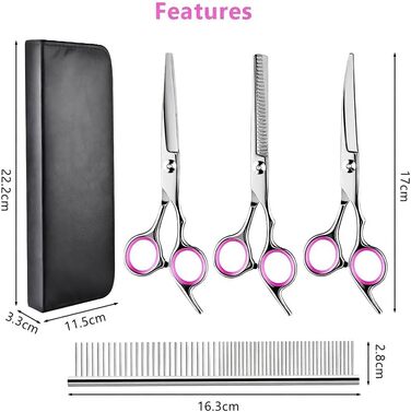 Набір професійних ножиць для грумінгу собак та котів, 5 шт. з нержавіючої сталі: ножиці для підстригання, ножиці для витончення, ножиці з вигнутим лезом, ножиці для стрижки лап, гребінець для грумінгу