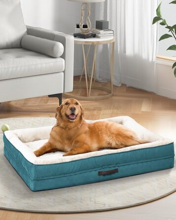 Ортопедичне ліжко для собак XL, корзина для собак, що можна прати, з яєцеподібною піною, водонепроникний диван для собак з неслизьким дном та чотиристоронньою подушкою (117x76x19 см, блакитний)
