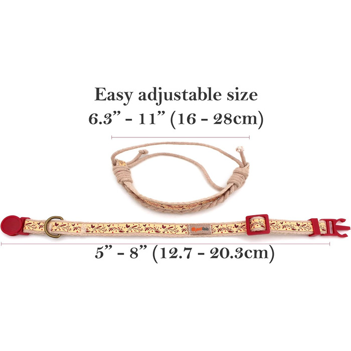 Набір ошийник та браслет для котів Pettsie, безпечний дизайн, бавовна, регульований розмір 19-29 см (12,7-20,3 см), червоний