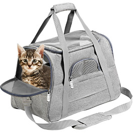 Транспортна сумка для тварин, сіра, 44x25x28 см, з плюшевою подушкою, переноска для кота/собаки, портативна, на блискавці