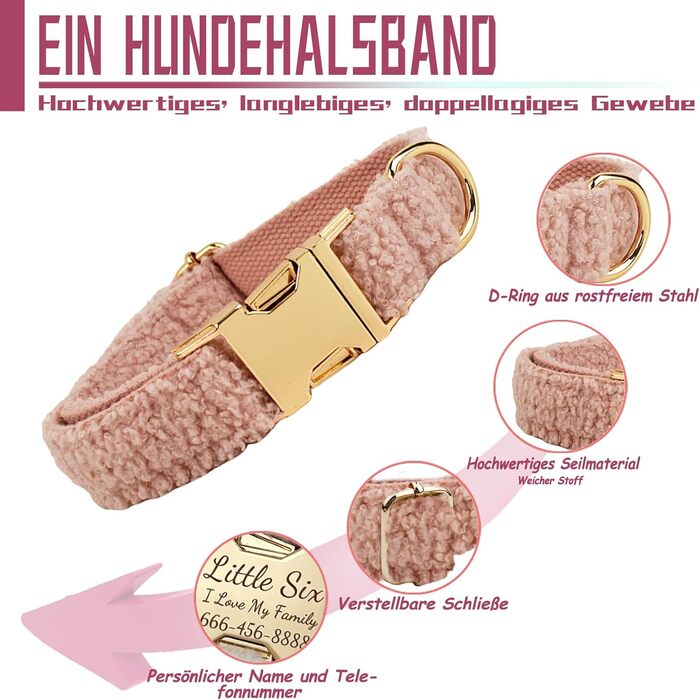 Персоналізоване собаче нашийник з металевою застібкою, з іменем та номером телефону. Регульовані розміри для великих та середніх собак (Collar 04)