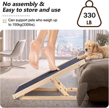 Рампа для собак Efan з масиву дерева, регульована висота, до 150 кг, для автомобілів та вантажівок (70 x 35 см, H30-40 см)