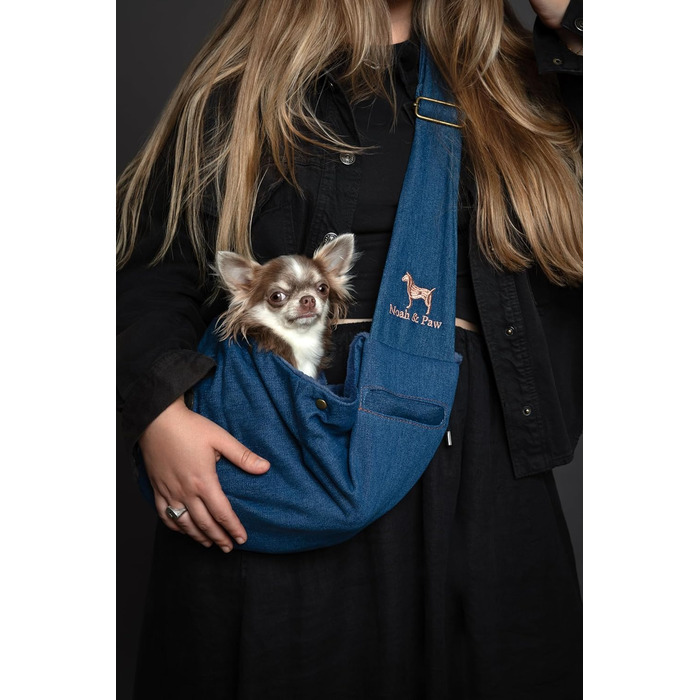 Трасик для собак Noah & Paw: переноска для маленьких собак до 5 кг, преміум денім, регульований ремінь, м'яке хутро, подвійний захист