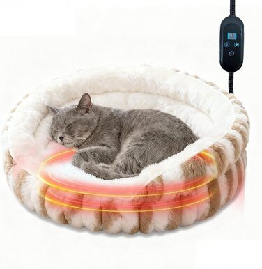 Обігрівальне ліжко для котів, електричне, миється, стійке до укусів, водонепроникне, заспокійливе та тепле з регульованим нагрівальним килимком, 51×51×17 см