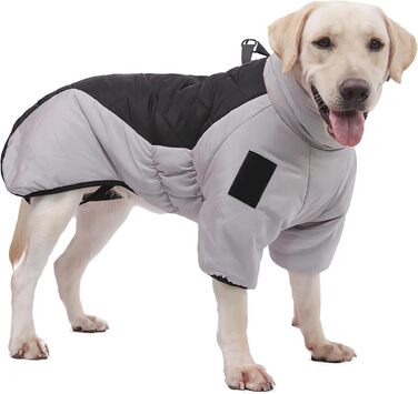 Водонепроникний дощовик для собак середніх та великих порід від ALLSOPETS, тепла зимова куртка з світловідбиваючими смугами, вбудованим шлейкою, захист від вітру для холодної погоди (Класичний чорний, 2XL)