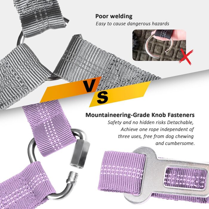 Автомобільний ремінь безпеки для собак, 3-в-1: поводок-лямка, фіксація на автокріслі, регульований, світловідбиваючий, чорний/фіолетовий