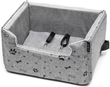 Автокрісло для собак Boutique Zoo | Зручне автокрісло для собак, котів та інших домашніх тварин | Для заднього сидіння, пасажирського сидіння | Автоматичне ліжко для собак, сумка-переноска | Поліестер, еко-замша | Колір: | Розміри: (L (57x50 см), Сірий / 