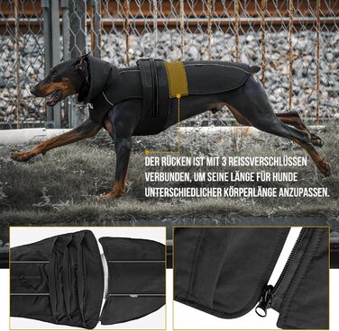 Водонепроникний собачий одяг OneTigris STORMWALL для великих собак, чорний, з флісовою підкладкою та регульованою довжиною, з відбиваючими елементами та коміром з хутра, для прогулянок на природі, розмір L (27-41 кг)