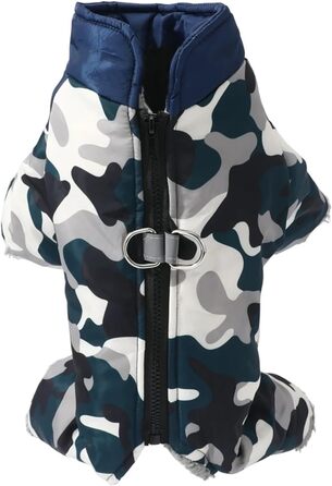 Водонепроникний зимовий одяг для собак, теплий одяг для цуценят з кільцем D, світловідбиваючий камуфляжний комбінезон для маленьких та середніх собак (наприклад, чихуахуа) (Blue,M)