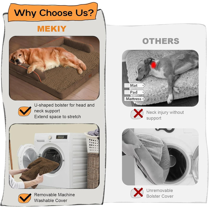 Ортопедичне ліжко для собак середніх порід, водонепроникне, з бортиками, зручне, знімний чохол, 71x53x15 см, колір кава