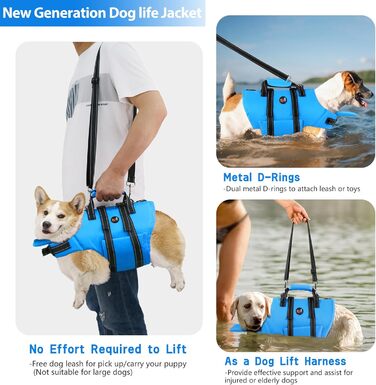 Жилет для плавання собак Dogcheer з блискавкою та рятувальним гачком, Ripstop жилет для цуценят з поплавком під підборіддя для плавання, регульований жилет для собак малих, середніх та великих розмірів (Small, Blue)