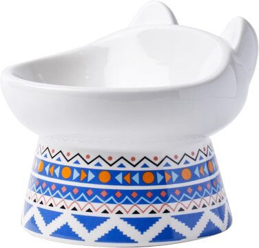Котло propositions для котів TIGOADT: керамічна годівниця з підставкою, широка та нахилена, проти блювоти, для кошенят та дорослих котів (блакитно-білий візерунок, візерунок Бохо)