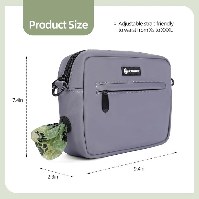 Сумка для ласощів для собак COOWONE - водонепроникна сумка для прогулянок з диспенсером для собачих екскрементів (світло-сіра)