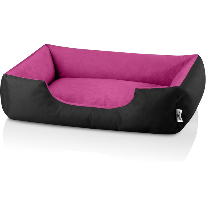 Ліжко для собак BedDog XL - м'яке ліжко, корзина, диван, софа для середніх собак, чорно-рожевий колір, 100 x 85 x 23 см, знімний чохол, можна прати