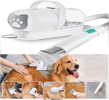 Набір для догляду за шерстю домашніх тварин: пилосос, видалення шерсті, 7-в-1 інструменти + професійна машинка для стрижки. Підходить для всіх пухнастих улюбленців (білий)