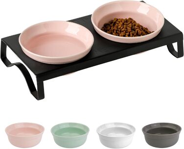 Керамічні миски для котів та собак, рожеві, 12,7 см, 2 миски + металевий підставник, для сухого та вологого корму