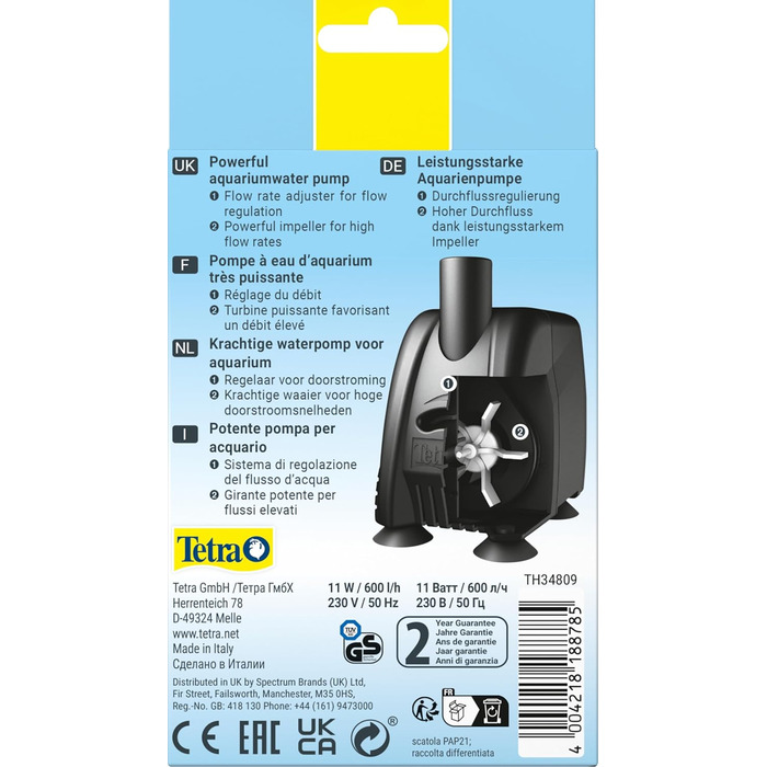 Tetra WP 600 - потужна водяна помпа для акваріумів 80-200 л з регулюванням потоку, для чистої та прозорої води