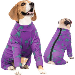 Піжама для собак IDOMIK, м'яка та зручна, з блискавкою, дихаюча, для хлопчиків та дівчаток, одяг для собак, цілісний комбінезон, костюм для відновлення, для маленьких, середніх та великих собак, колір фіолетовий, розмір M (обхват грудей 48.26 см)