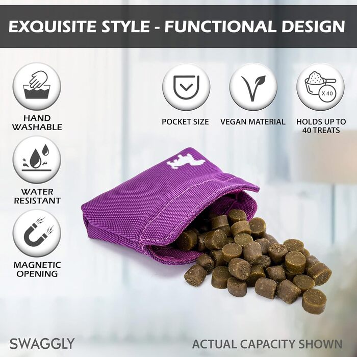 Сумка для ласощів для собак Swaggly – чорна з червоною підкладкою (рожева)