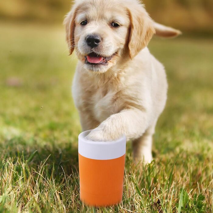Миска для миття лап тварин, портативна, з м'якою щіткою, для собак та котів, оранжева