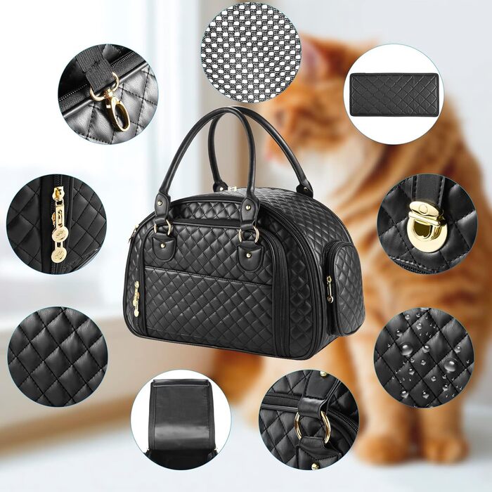 Чорна переносна сумка-переноска для собак і котів, до 4,5 кг, PU-шкіра, для подорожей, схвалена авіаперевізниками