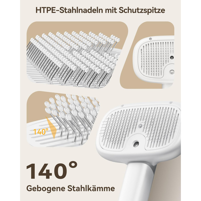 Щітка для котів ROJECO з парою, багатофункціональна, 3-в-1 проти підшерстка та ковтунів, 3 режими розпилення, самоочищення, для довгошерстих та короткошерстих котів та собак, білий колір