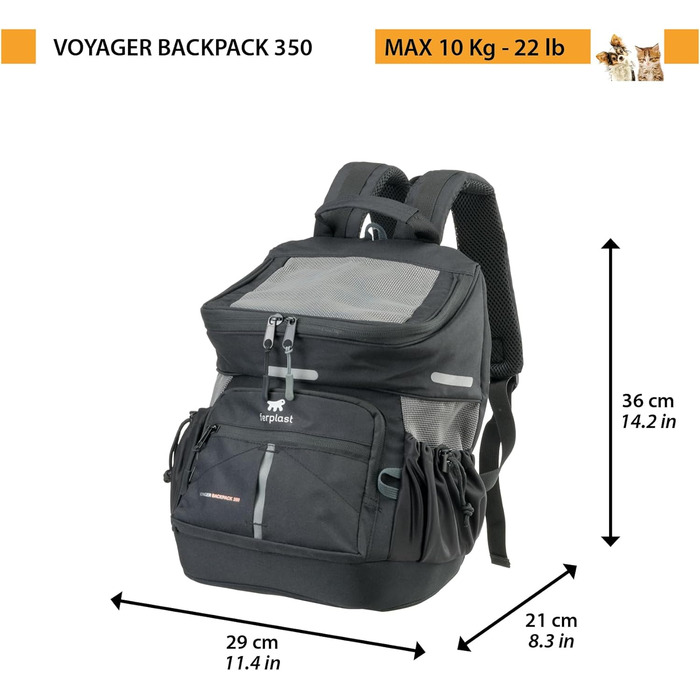 Рюкзак для собак та котів Ferplast Voyager M-L, чорний, до 10 кг, 29 x 21 x 36 см