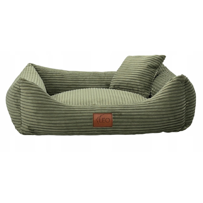 Лежак для собак Leo4dog з вельвету, зі знімним чохлом для прання, колір Оливка, XL 115x90