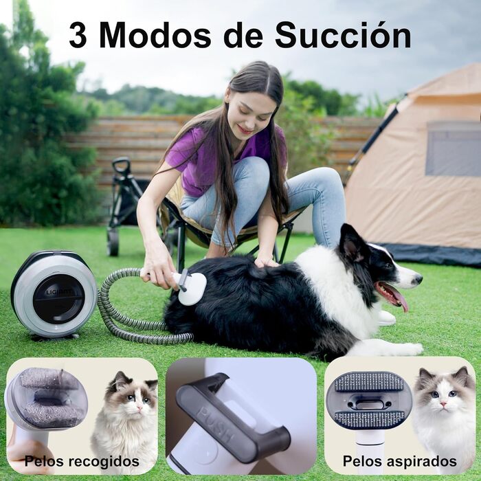 Бездротовий пилосос для собак T10 Pro 7-в-1: догляд, стрижка, точилка для кігтів, щітка. Великий контейнер 2.2л. Ідеально для прибирання шерсті вдома, в авто та на вулиці. Чорний та білий.