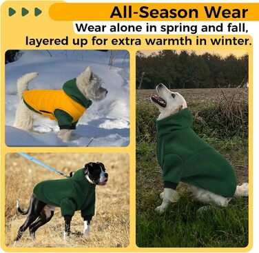 Флісовий худі для собак Lelepet з капюшоном та отвором для повідка, теплий, для осені та зими, напівзастібка, стильний одяг для домашніх тварин, малі, середні та великі породи, XX-Large, зелений