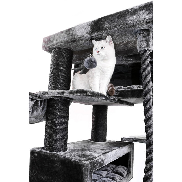 Дряпка для великих котів Petrebels Turnpike XXL 200 см, чорна, стовпи Ø15 см, Maine Coon, 76x76 см