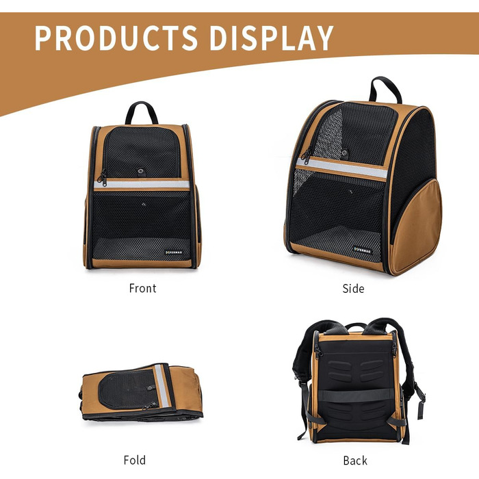 Рюкзак-переноска для собак і котів, дихаючий сітчастий рюкзак, складний, для подорожей, кемпінгу, до ветеринара, до 6,8 кг (Коричневий)