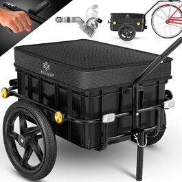 Причіп для велосипеда KESSER®: вантажний, ручний, з кутом висоти, об'єм 70 літрів (2 ящики для пива), чорний