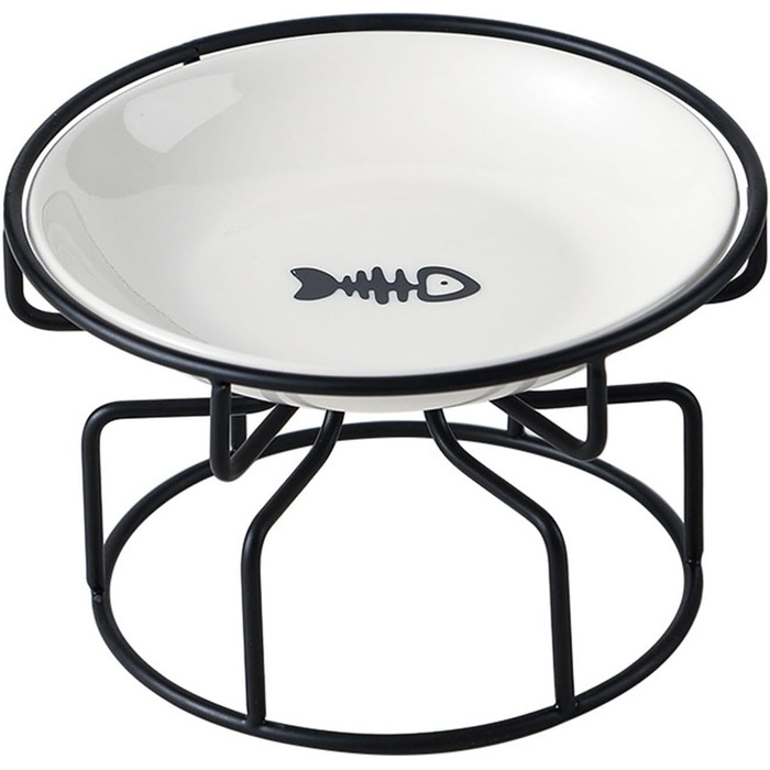 Підвищені миски для котів LOVIVER 2 шт. з кераміки, проти блювоти, захист шиї, антиковзкі, на підставці (чорний)