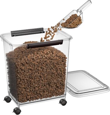 Контейнер для корму для собак Cetomo 32L (3 шт.) з роликами, герметичний, з силіконовим ущільнювачем, з застібками, прозорий, 32л (12кг)