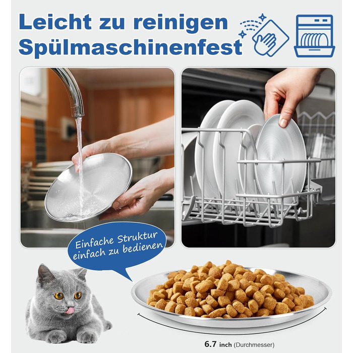 Набори мисок для котів 4 шт. з нержавіючої сталі, проти ковзання, для вологого та сухого корму, 17 см, без зачепів для вусів