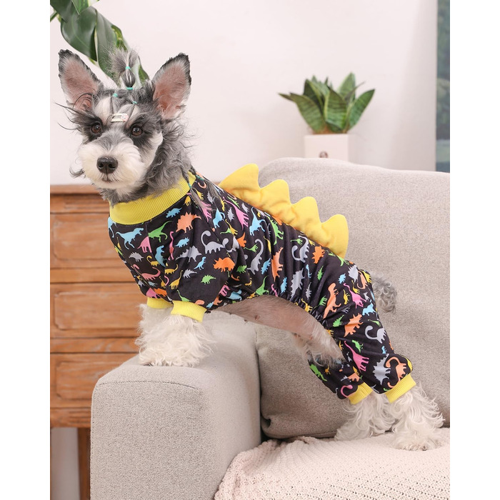 Костюм динозавра для собак CuteBone, піжама з еластичного спандексу, кристанового оксамиту, тепла та м'яка одежда для маленьких собак, теплий халат для домашніх тварин, COSP01S-DE S