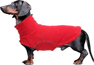 Теплий флісовий пуловер для собак, теплий теплий наряд для такс, тепла куртка та одяг для собак з отвором для повірця, відбиваюча мініатюрна одяг для такс на зиму, для холодної погоди, для дому, XS (довжина спини: 31-33 см), червоний