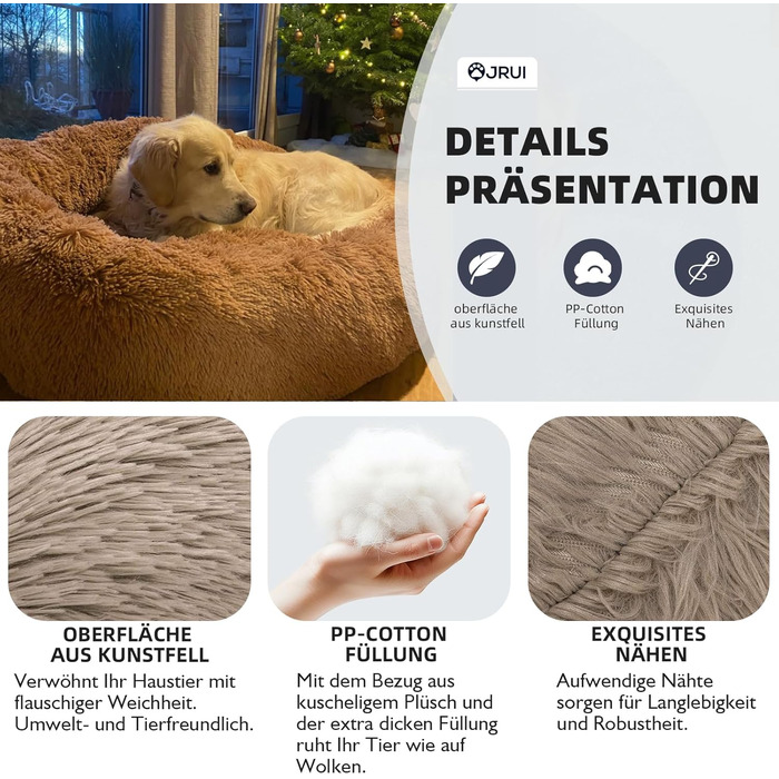 М'яке та затишне ліжко для собак та котів, кругле, плюшеве, ліжко-софа, для маленьких, середніх та великих тварин, ліжко у вигляді пончика, 50x50x20 см, колір: кавовий