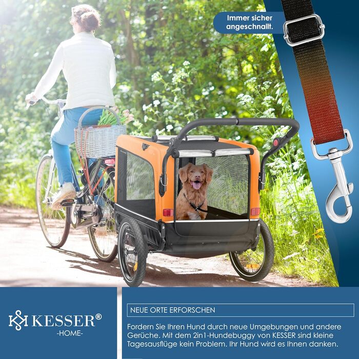 Великий велосипедний причіп для собак KESSER Boxer 3в1, 240 л, амортизований, матеріал Оксфорд 600D, для великих порід, до 40 кг, із підстаканником