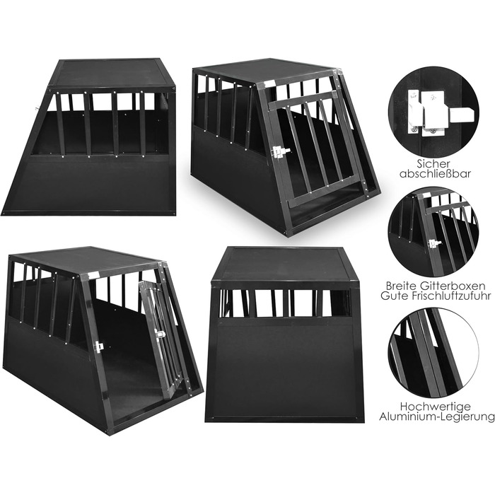 Алюмінієва переносна клітка для собак Defacto - переносна коробка для собак, автобокс, клітка для подорожей (M, 59x69x50 см, чорний)