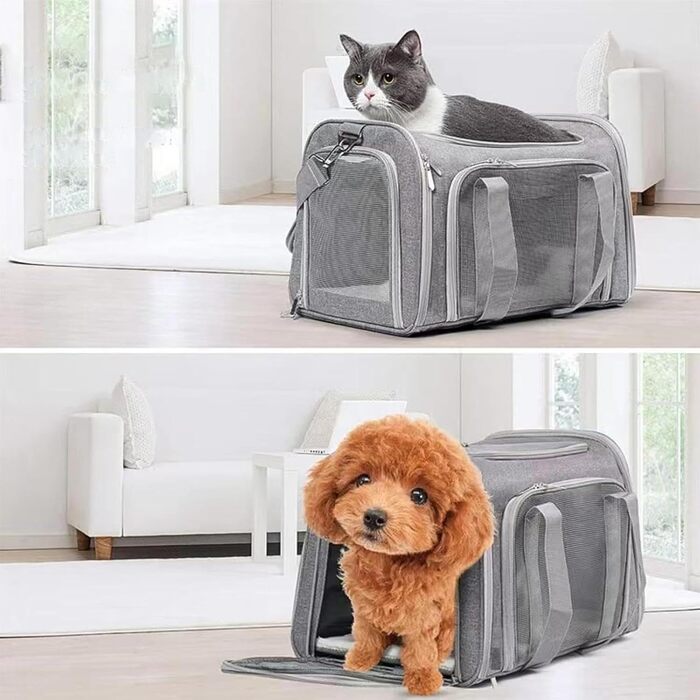 Транспортна переноска для собак Small - складана, сіра | Підходить для котів та собак середніх та маленьких порід