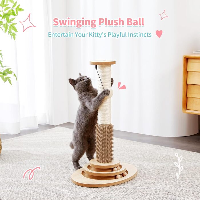 Made4Pets Когтеточка для котів з інтерактивними іграшками, обертовою платформою, треками з кульками та підвішеними м'ячами, ідеальна для домашніх котів