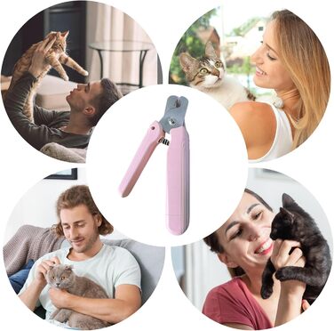 Ножиці для обрізання кігтів собак та котів з підсвіткою, рожеві – ергономічні, 2-в-1