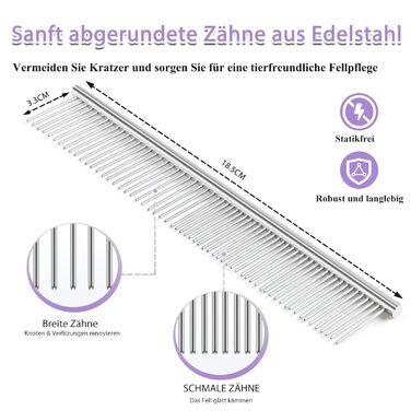 Набір щітки та гребінця Slicker для великих собак з довгою шерстю - щітка для розплутування з пінами 22 мм для Golden Retriever, Пуделя, Doodle та котів - професійний догляд за шерстю з дерев'яною ручкою та шкіряним чохлом (фіолетовий)