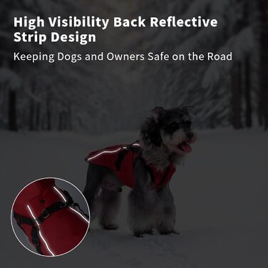 Тепла зимова жилетка для собак з начосом, світловідбиваючими смугами, червона (M)