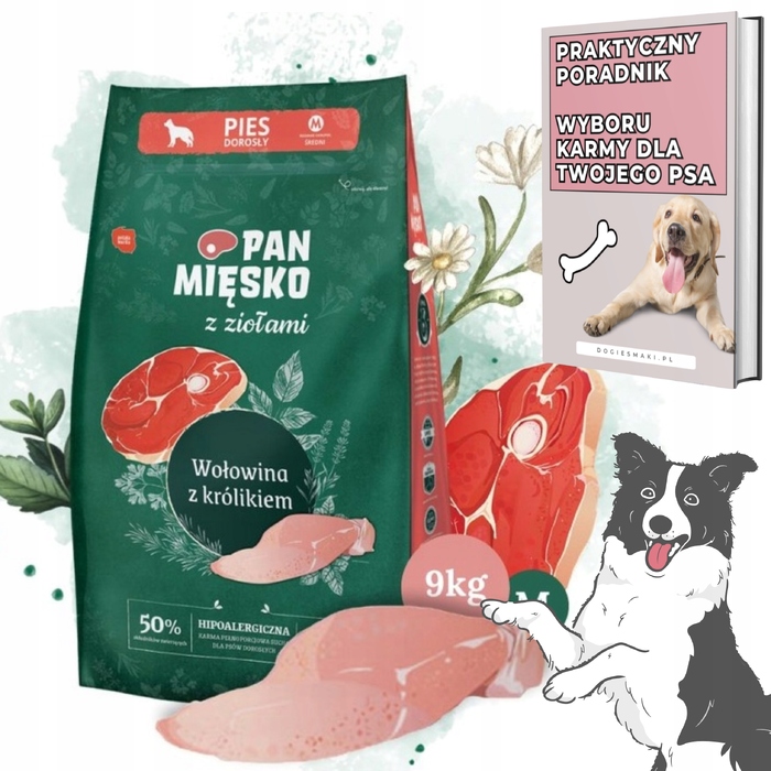 Сухий корм для собак Pan Mięsko з травами: яловичина та кролик, гранули M, 9 кг