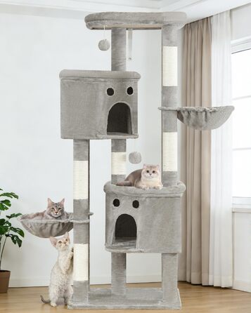Комплекс для котів Kratzbaum XXL 213 см, світло-сірий: кігтеточка, будиночок, платформа, гамак