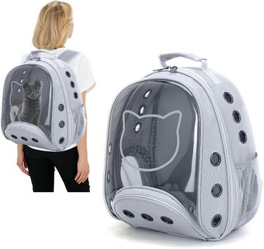 Рюкзак для котів та маленьких собак PETCUTE, дихаючий, знімний килимок, до 6 кг, з прозорим вікном, для подорожей (світло-сірий)