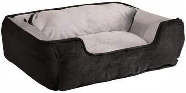 Крісло-ліжко для собак та котів Lionto 2-в-1, 80x60 см, чорний/сірий, зручний вхід, м'яке, з обортною подушкою, легко чиститься, імітація замші